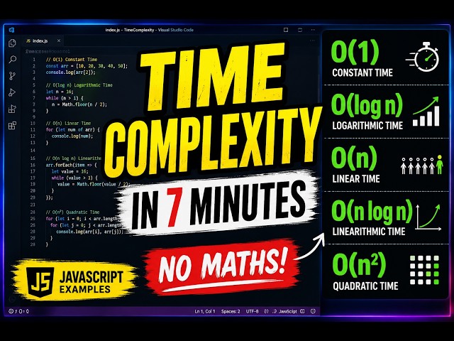 Time Complexity Explained | Hindi | O(1), O(log n), O(n), O(n log n), O(n²) with JavaScript Examples