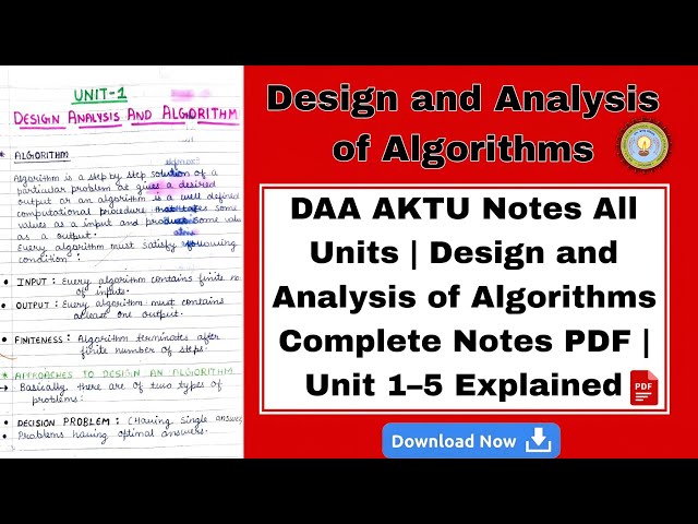 DAA AKTU Notes All Units | Design and Analysis of Algorithms Complete Notes PDF | Unit 1–5 Explained