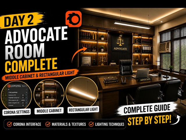 ADVOCATE ROOM DAY 2 | Middle Cabinet & Corona Rectangular Light | 3ds Max + Corona Tutorial