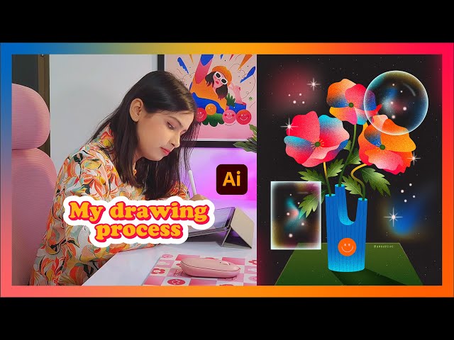 My Drawing process (Vector flower illustration using gradients in Adobe illustrator) 🌈🌸