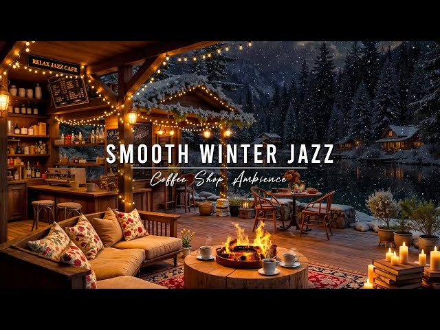 Jazz Relaxing Music ~ Cozy Winter Porch Ambience ⛄Smooth Jazz Music with Crackling Fireplace to Work