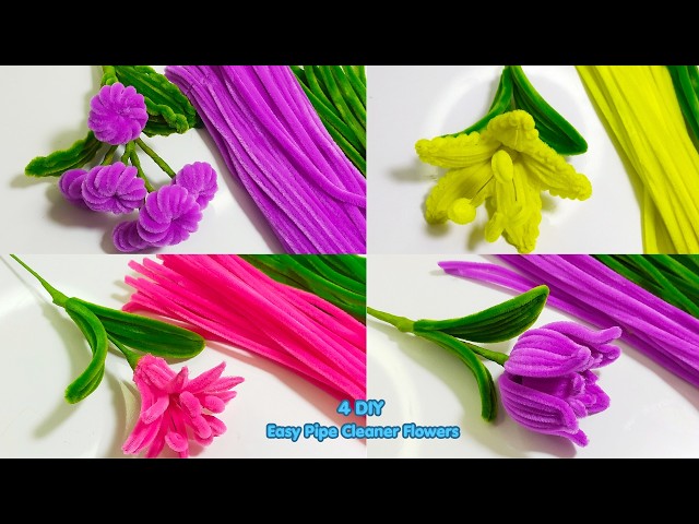 4 DIY Easy Pipe Cleaner Flowers | How to make Easy Flowers with Pipe Cleaner