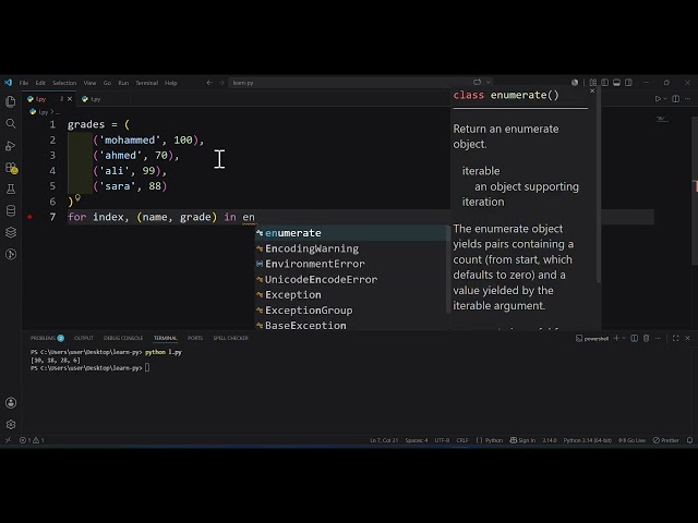 Learn Python: enumerate function example #35