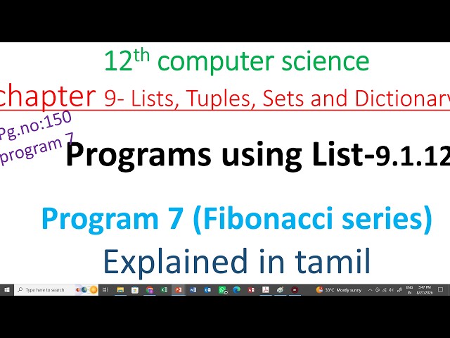 12th computer science chapter 9 | book inside program | fibonacci program | 9.1.12 program 7