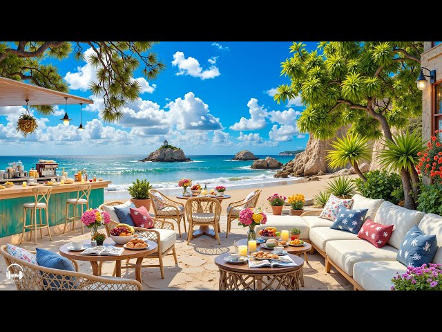 Positive Bossa Nova Jazz & Ocean Wave Sounds at Beach Cafe Ambience for Relax, Uplifting Your Moods