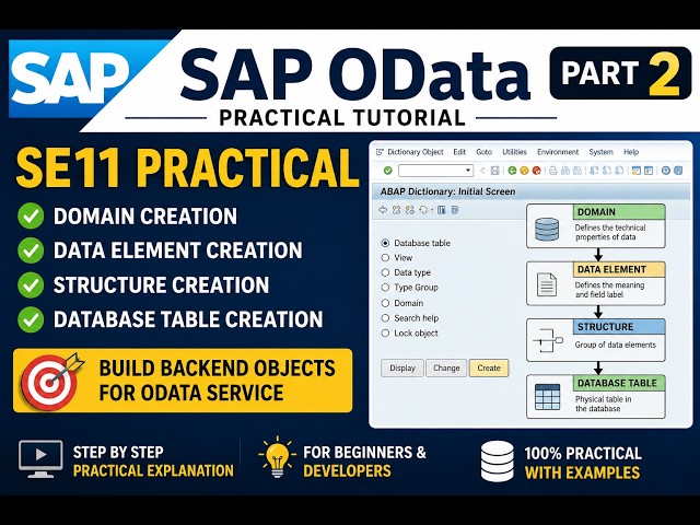 SAP OData Tutorial Part 2 | SE11 Domain, Data Element, Structure & Table Creation | Practical