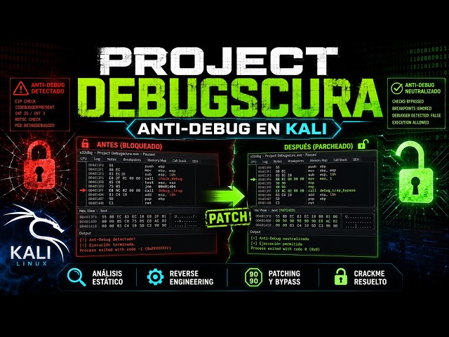 Project Debugscura en Kali Linux | Ingeniería Inversa, Anti-Debug y Parcheo x64