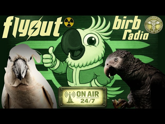 Flyout Birb Radio ☢️ Fallout-Universe Inspired 📡 24/7 Musical Comfort TV for Your Bird Room 🦜📻