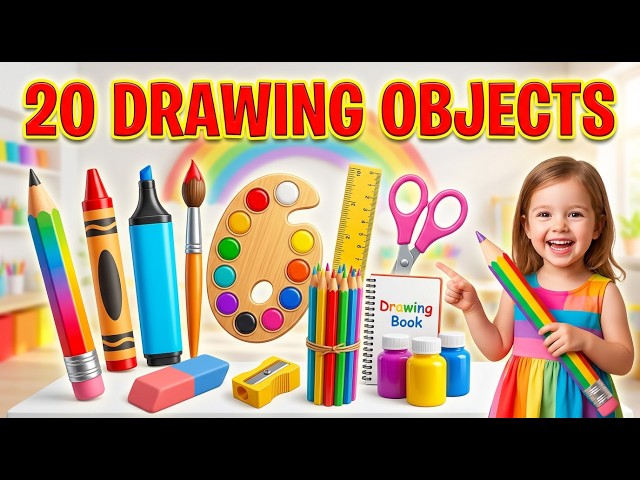 20 Drawing Objects for Kids ✏️🎨 | Learn Object Names in English