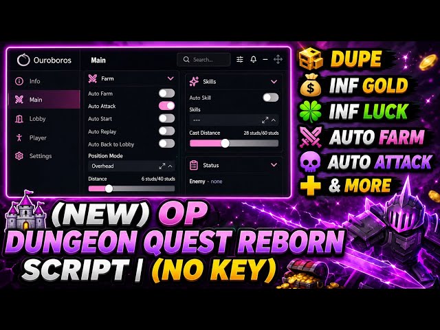 🏰 (NEW) OP Dungeon Quest Reborn Script | Dupe, Auto Farm, Inf Gold & More (No Key)