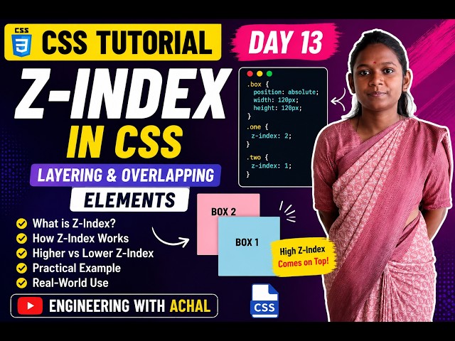 CSS Day 13: Z-Index in CSS | Layering & Overlapping Elements | CSS Tutorial Hindi