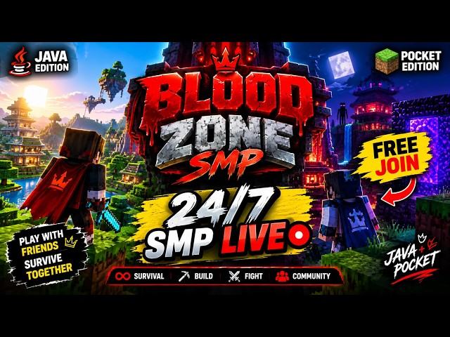 🔴 MINECRAFT SMP LIVE 🔥 Blood Zone 24/7 | Java + Pocket Edition | FREE JOIN 🎮