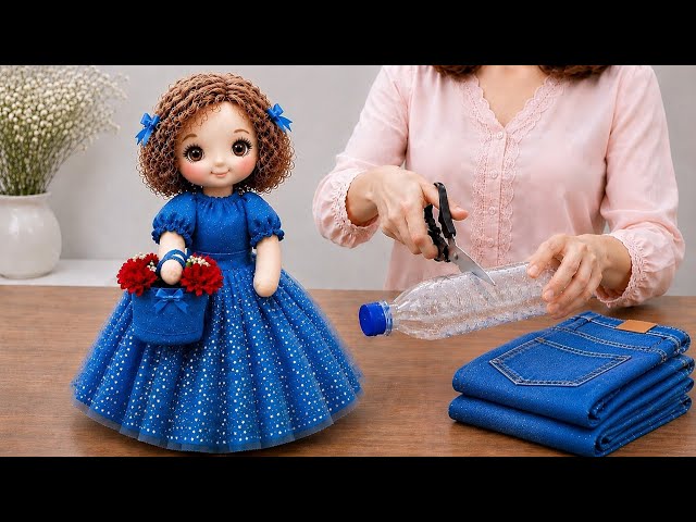 Turning a plastic bottle and old jeans into an amazing doll 🪄💙
