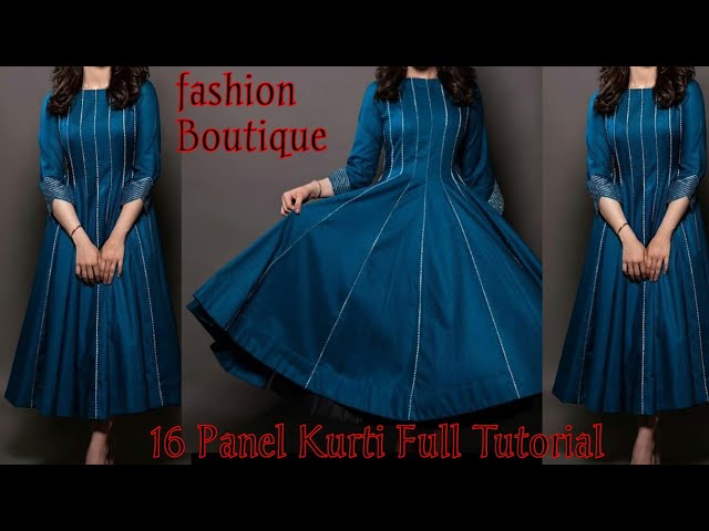 16 Panel Long Anarkali Kurti/ Dress Cutting & Stitching/Without Joint Kalidar Frock/Kurti Design DIY
