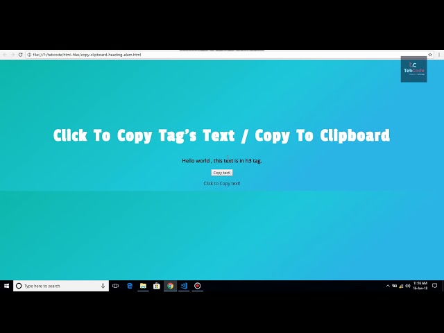 HTML tag's text Copy on click | Copy to Clipboard | tebcode