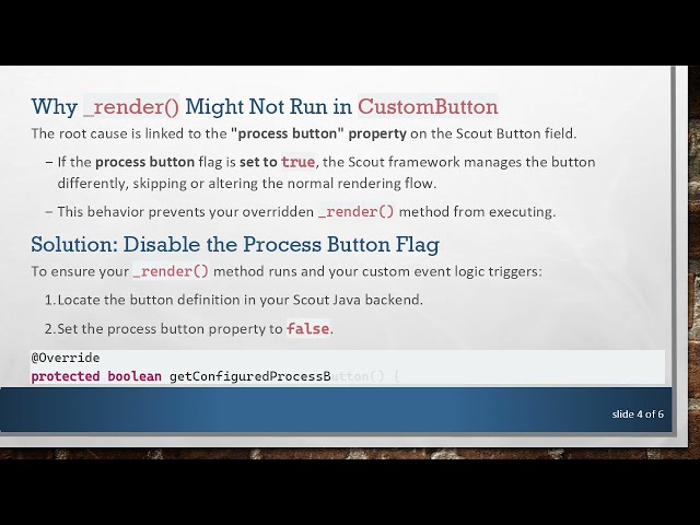 Extending Eclipse Scout CustomButton: Why _render() Might Not Run and How to Fix It