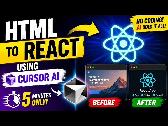 Convert Any HTML Website to React in 5 Minutes with Cursor AI | Full Hindi Guide #4