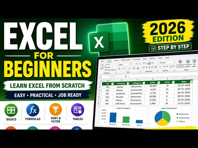 Learn Microsoft Excel from scratch in 2026 with this easy, step-by-step tutorial for beginners.