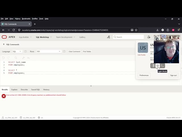 Oracle APEX iAcademy: Running Queries after Account Creation