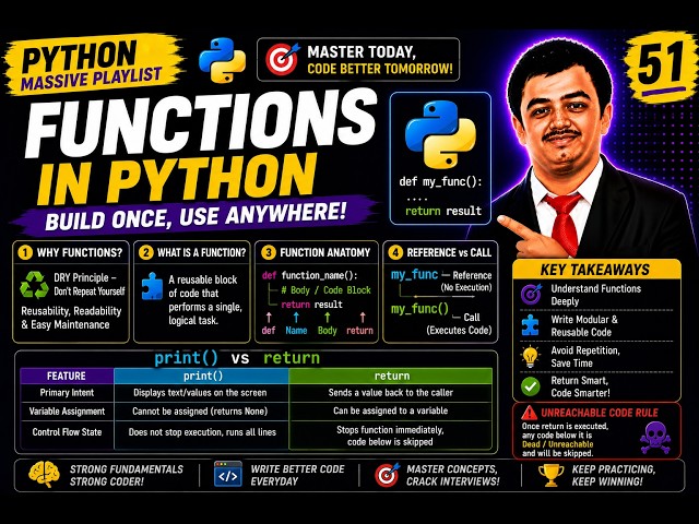 Python video 51🐍 Functions in Python Explained 🚀 | print() vs return()