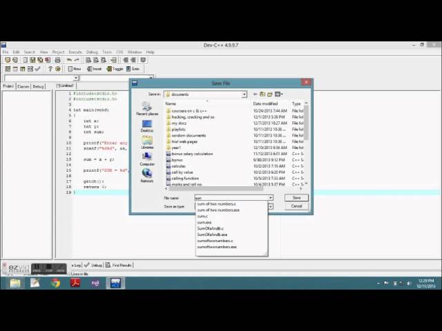 To compile a c program using dev c++
