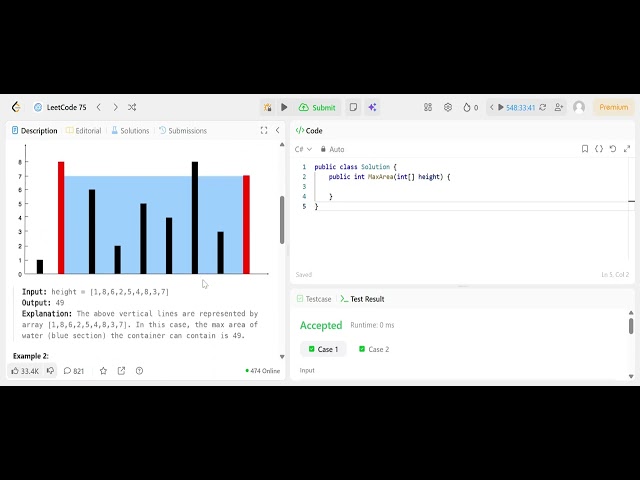 LeetCode Problem 11: Container With Most Water | Two-Pointer C# Solution Explained