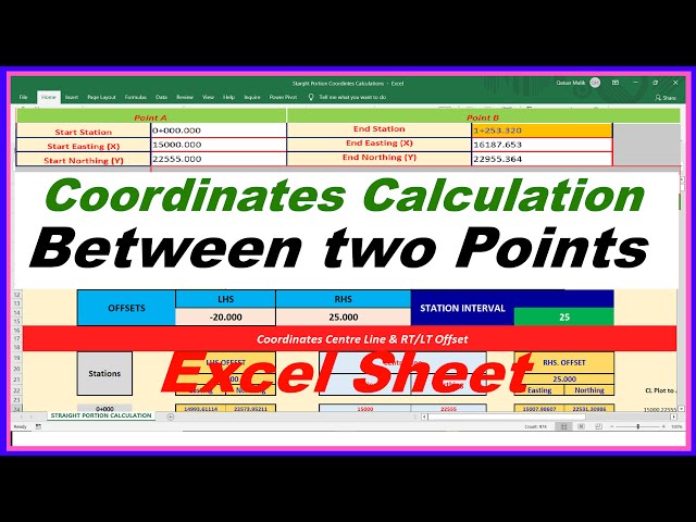 Coordinates Calculation Between two Points .Excel Sheet