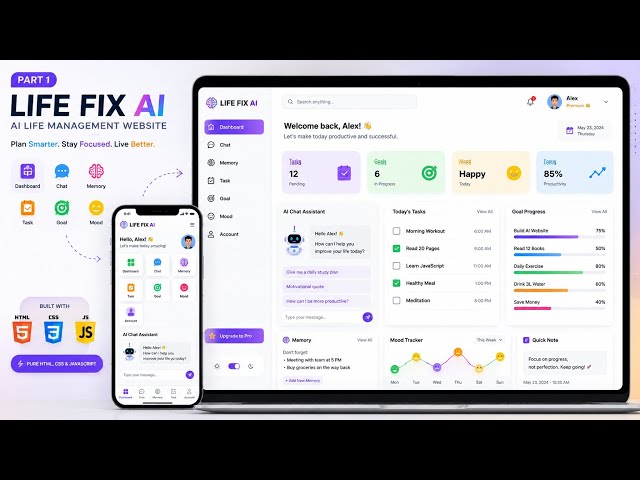 Build a Powerful AI Life Management Website | HTML CSS JavaScript Project 2026 #webdevelopment