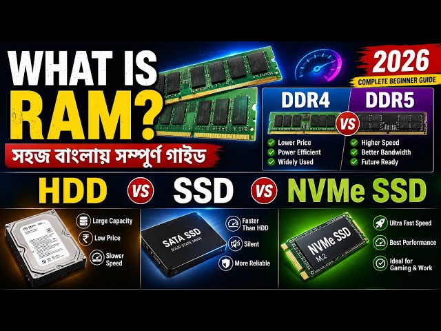 What is RAM? DDR4 vs DDR5 | HDD vs SSD vs NVMe SSD | Complete Beginner Guide (2026)