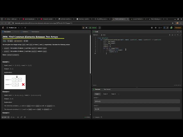 Leetcode easy problem 2956. Find Common Elements Between Two Arrays | devops python practice