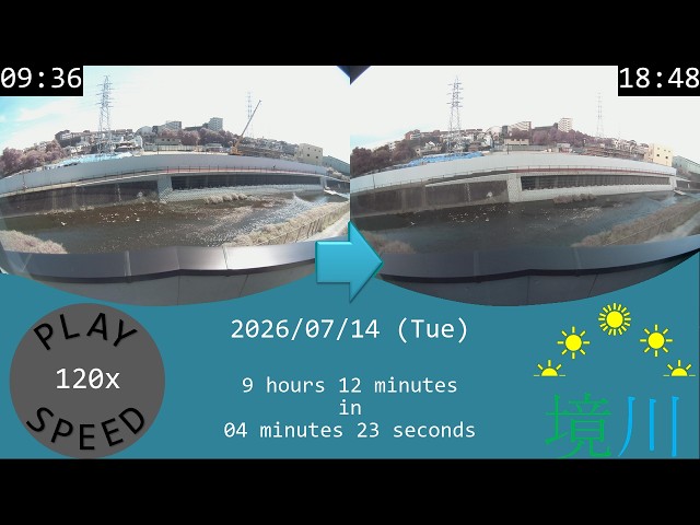 2026/07/14 Tokyo Sakai River Time Lapse / 東京境川タイムラプス(木曽東調池工事)/ Accéléré de la rivière Sakai à Tokyo