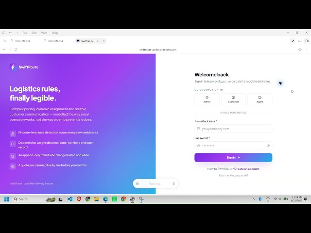 SwiftRoute – Last-Mile Delivery Tracker | Full-Stack Project Demo