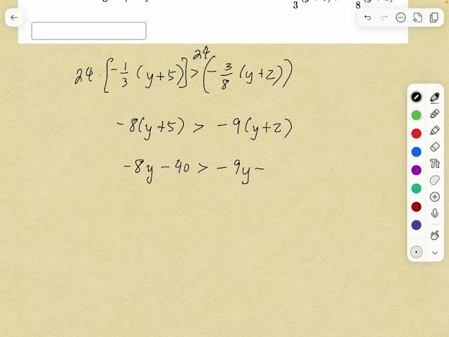 Solving an inequality with fractions. Use interval notation