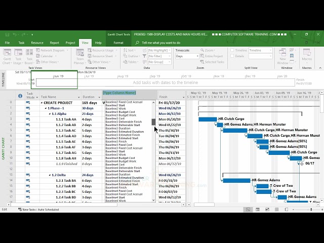 PR-01-26 — Display Costs and Man-Hours Across Tasks in Microsoft Project