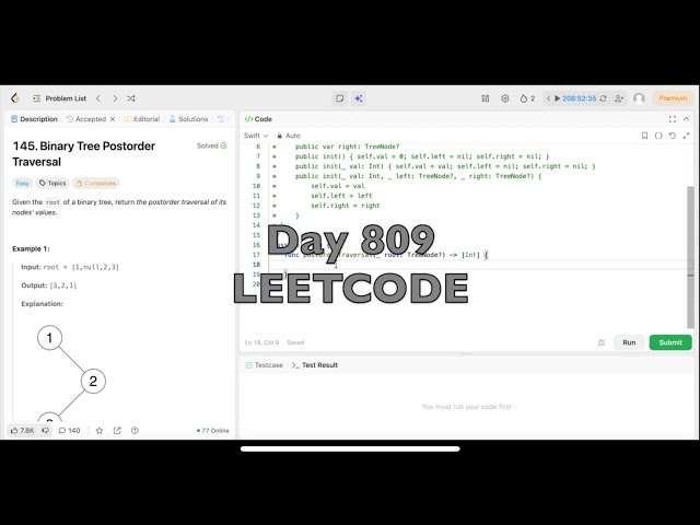 Day 809: LeetCode Problem 145. Binary Tree Postorder Traversal - Swift