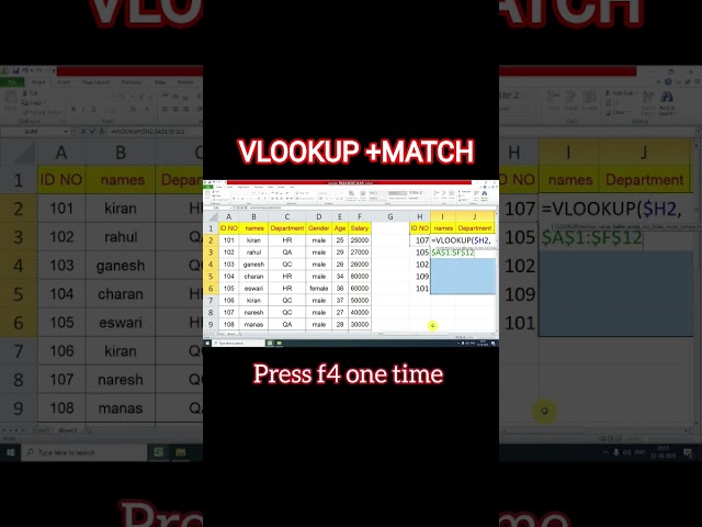VLOOKUP +Match formula in ms excel ms excel in telugu