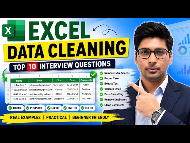 Excel Data Cleaning Interview Questions for Beginners | Real Excel Practice |