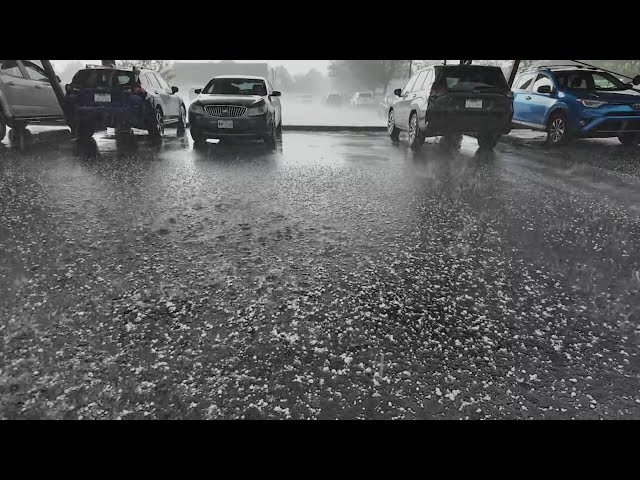 Hail crashes down in Denver on severe weather Monday