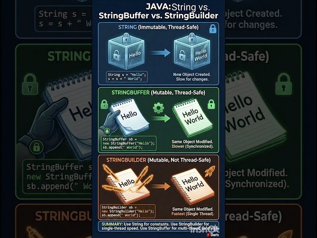 String vs StringBuffer vs StringBuilder #java #corejava #string