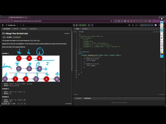 21. Merge Two Sorted Lists - C++ (Linked List, Merge Sort)
