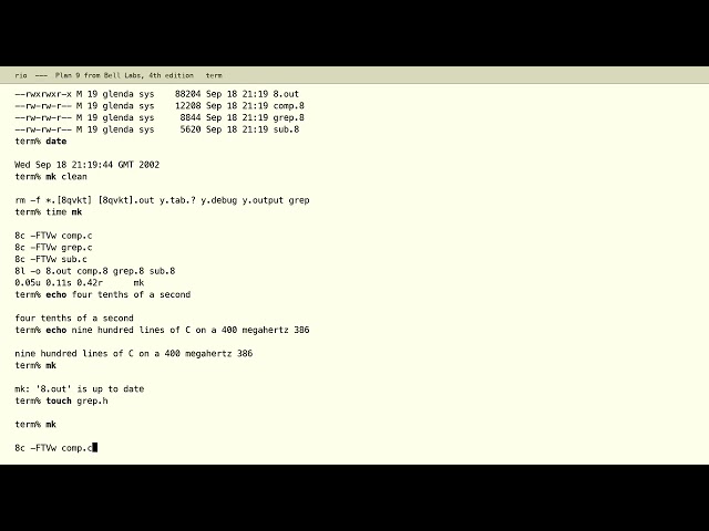 An Hour Inside Plan 9 from Bell Labs — mk, 8c, and a Kernel in 35 Seconds