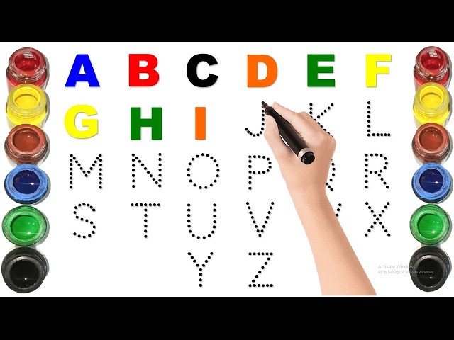 Alphabet, ABC song, abcd, a to z, Kids rhymes, collection for writing along dotted lines for toddler