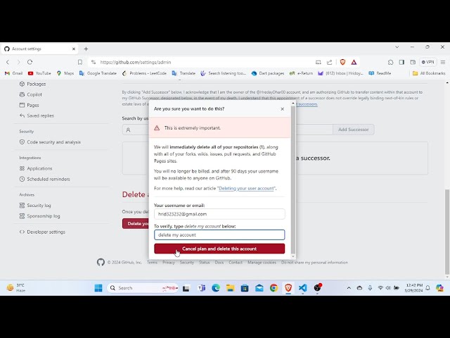 How to delete github account.