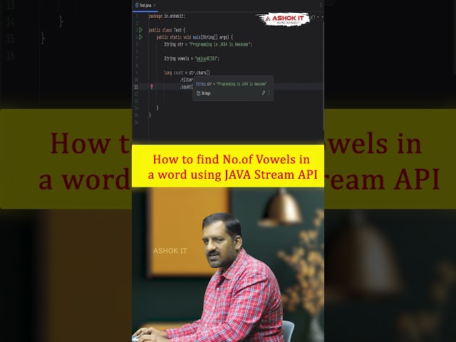 👉 How do you find the number of vowels in a word using Java Stream API | Ashok IT #java #coding