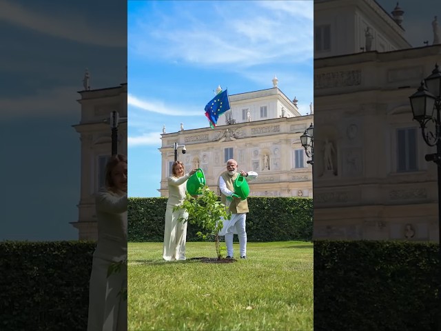PM Modi along with Italian PM Giorgia Meloni participated in a tree plantation ceremony | #shorts