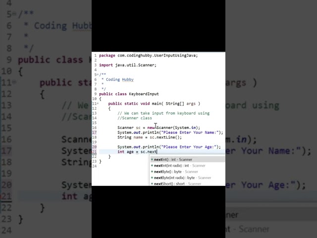 taking input from keyboard using java | #keyboard #java #input #user #shorts #codinghubby