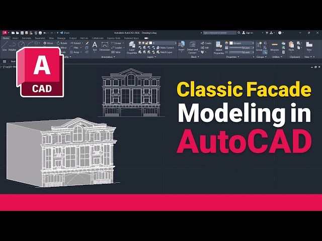 AutoCAD 3D Tutorial – Modeling a Classic Architectural Facade Step by Step 🏛️ | Full Project
