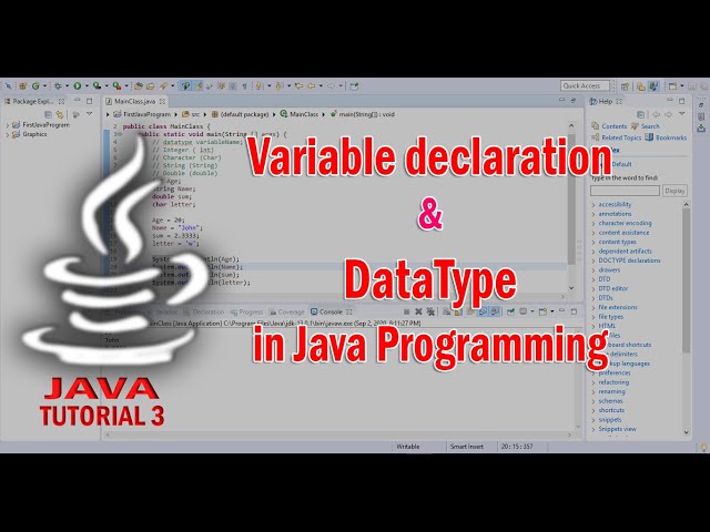 Java 3: Variable declaration & Datatypes in Java programming