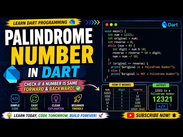 How to Check Palindrome Number in Dart? | Dart Logical Program