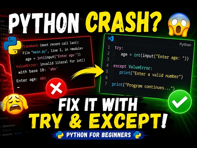How to Fix Input ValueError Crash in Python | Try Except Tutorial